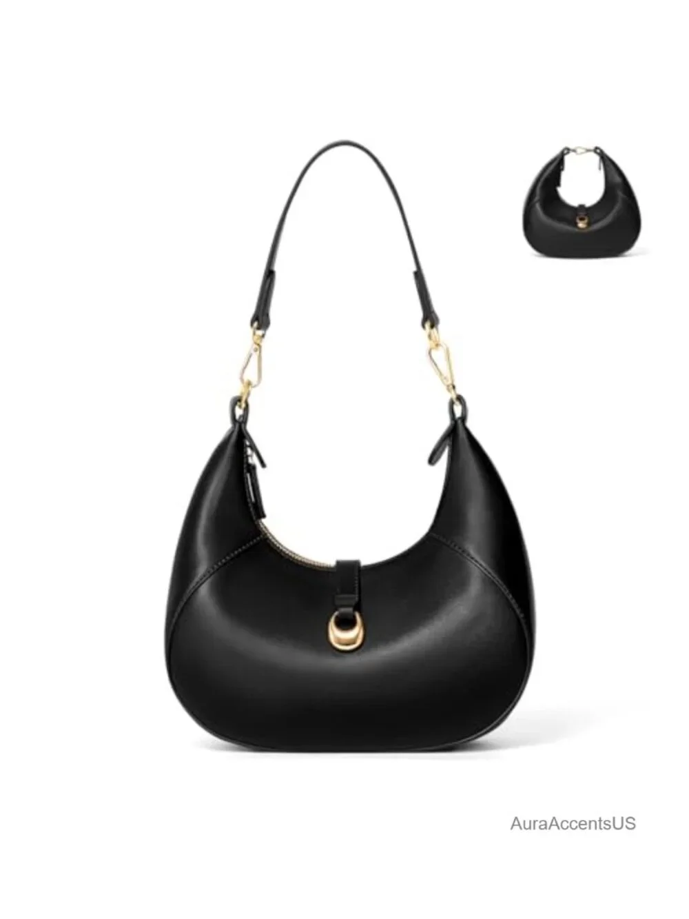 Small Soft Vegan Leather Crescent Shoulder Bag Hobo with Removable Strap